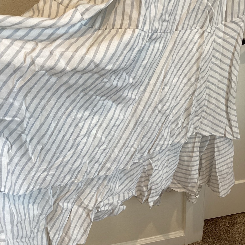 Anthropologie Maeve Tiered Linen Asymmetrical Wrap Dress NEW Large Grey Stripe - Picture 13 of 15